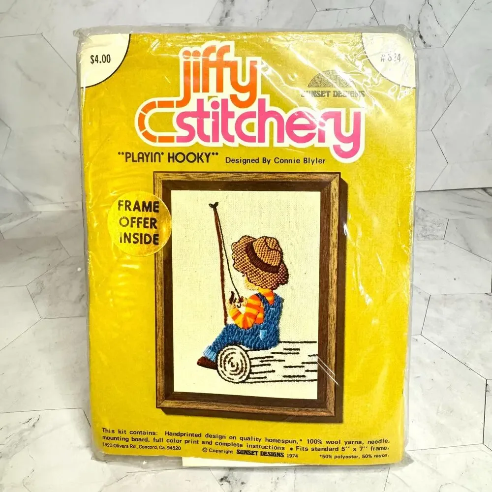 6 Vtg SEALED Sunset Jiffy Stitchery Crewel Embroidery Kits Connie Blyler NOS